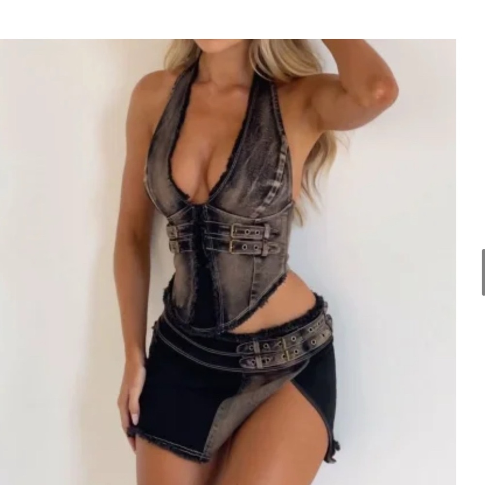 SISTERPARTY Denim Skirt with Slit
